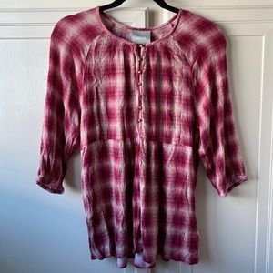 Maeve Anthropologie Calavon Plaid Peplum Blouse M
